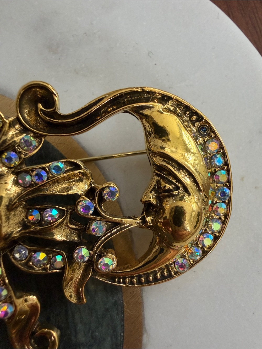 Vintage Celestial Moon and Sun  Rhinestone Brooch - Picture 4 of 6